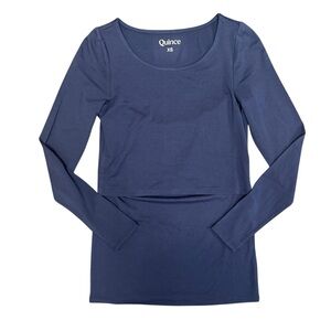 Quince Jersey Maternity Nursing Long Sleeve Tee Top Blouse Shirt Navy Blue XS